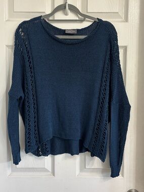 Wooden Ships Navy Open-Knit Scoop Neck Sweater XS Long Sleeve